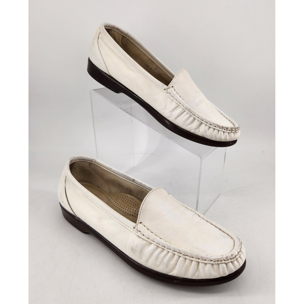 SAS Simplify Tripad Comfort Loafers Womens 10.5 M White Leather Moc Toe Slip On